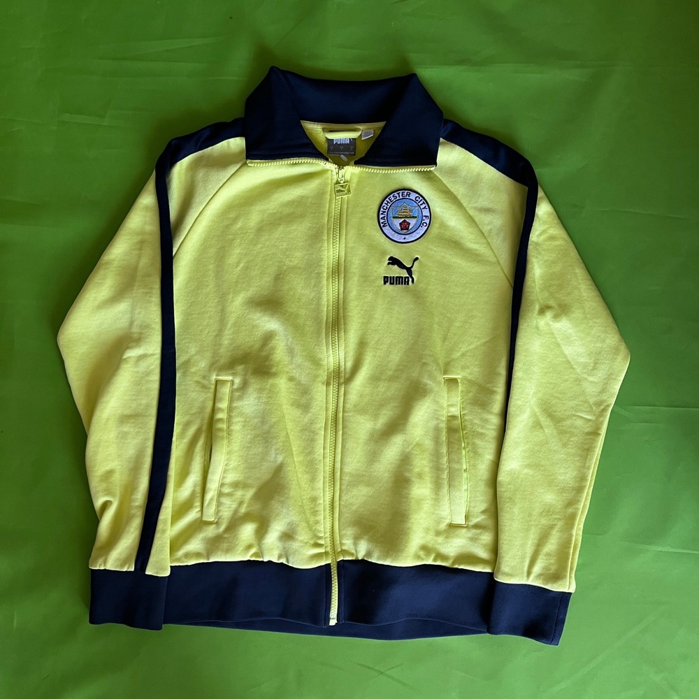 Puma Manchester City FC Track Jacket Mens Small Yellow Navy Full Zip Soccer Coat